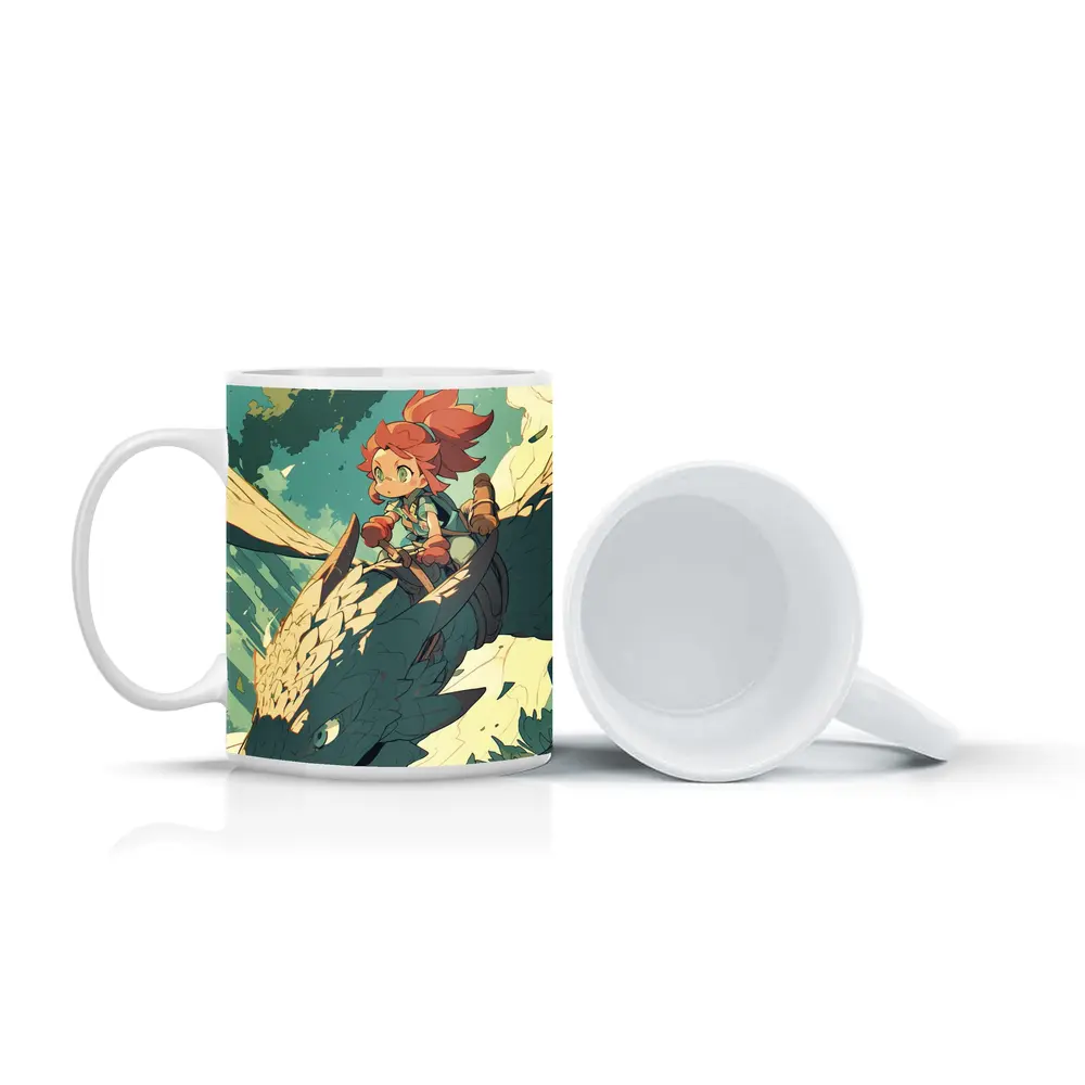 Anime Girl Riding Dragon Fantasy Art – Mugs