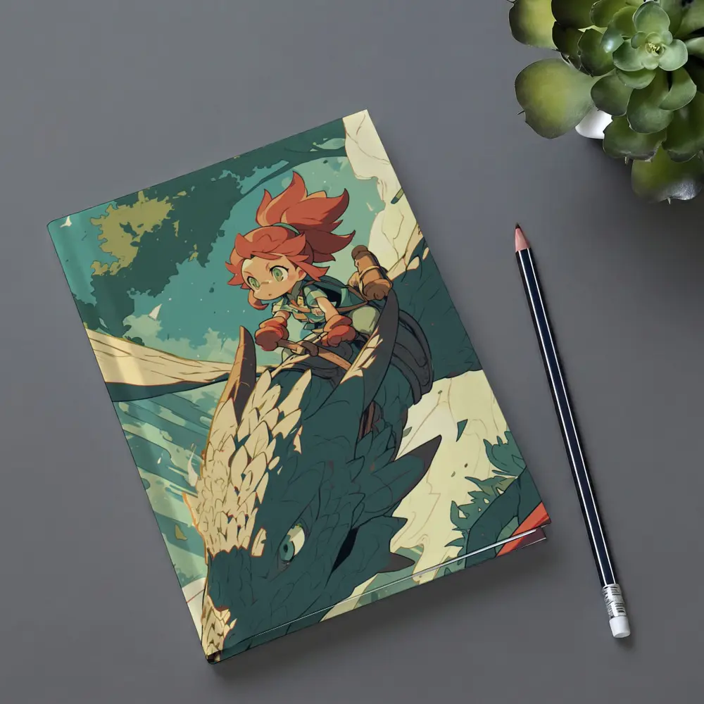 Anime Girl Riding Dragon Fantasy Art – Notebooks