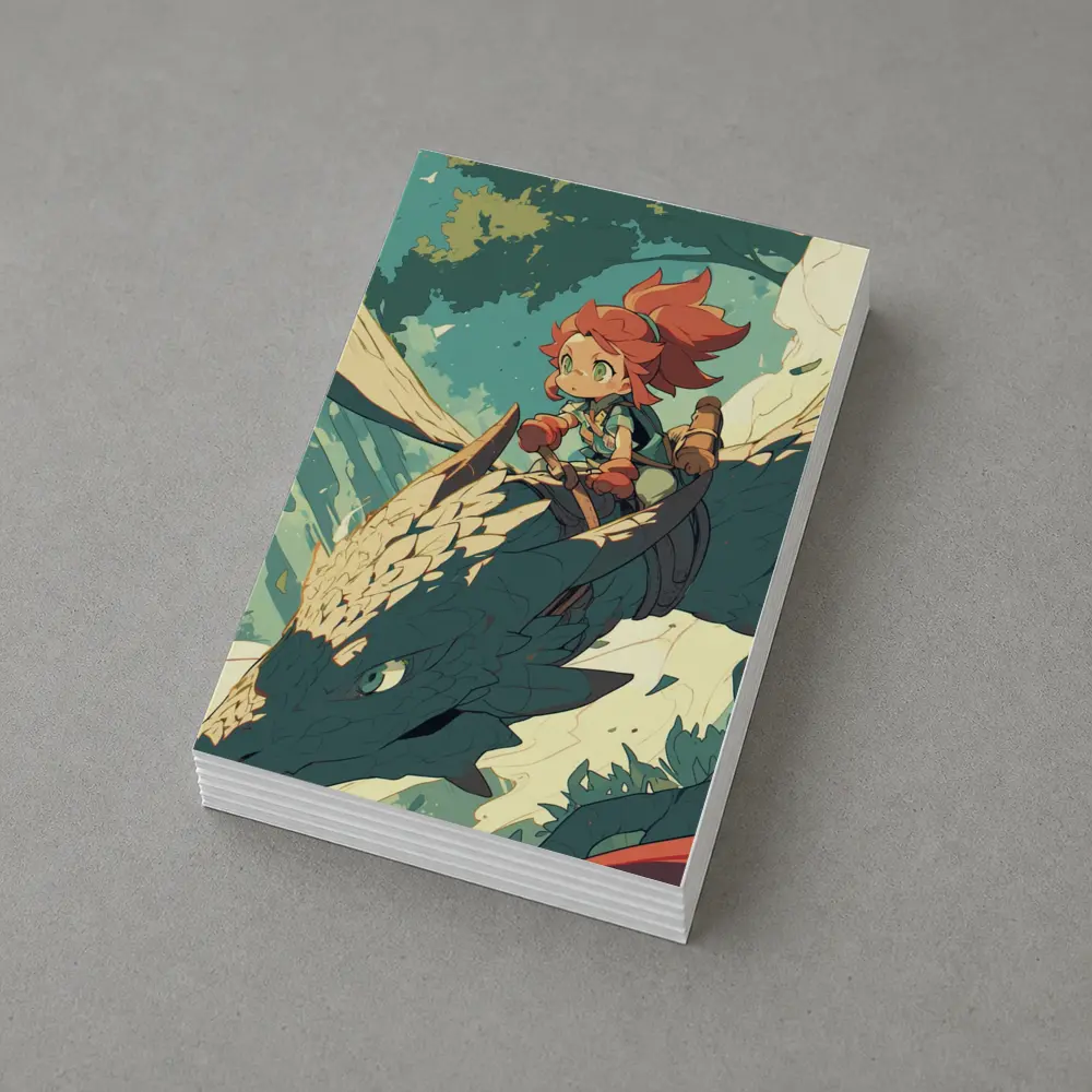 Anime Girl Riding Dragon Fantasy Art – Postcards