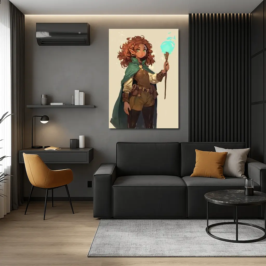 Fantasy Gnome Mage With Glowing Magic Staff – Wall Art