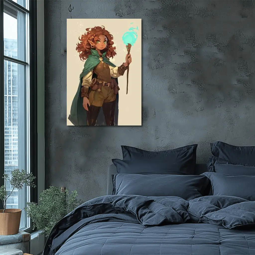 Fantasy Gnome Mage With Glowing Magic Staff – Wall Art