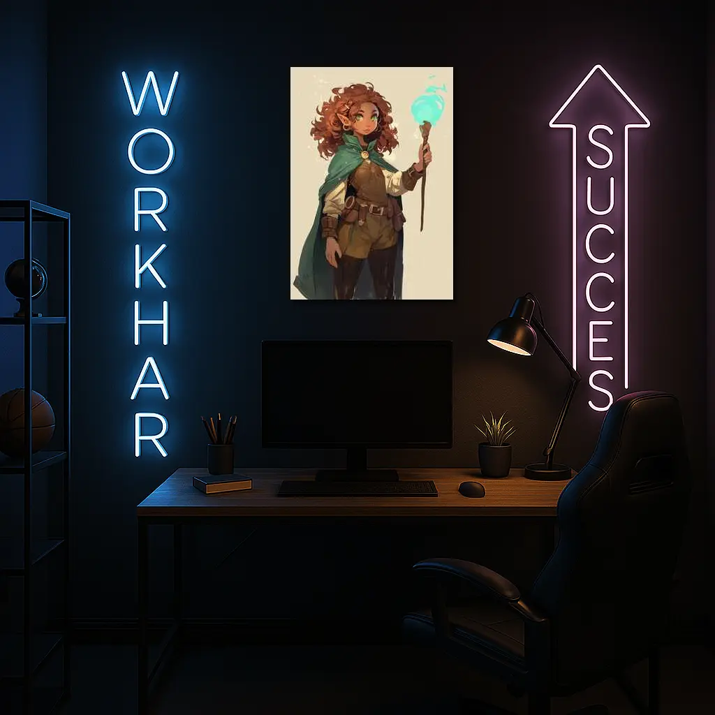 Fantasy Gnome Mage With Glowing Magic Staff – Wall Art