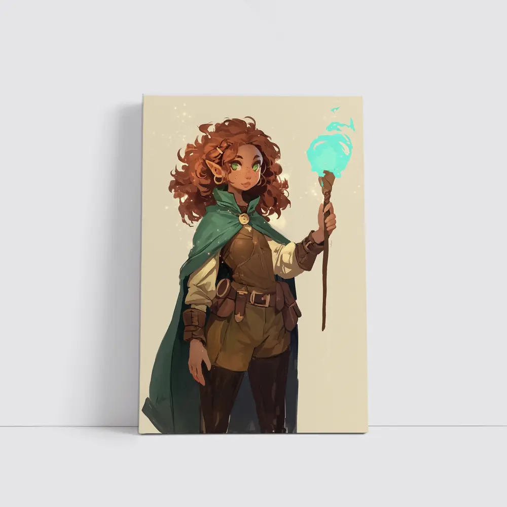 Fantasy Gnome Mage With Glowing Magic Staff – Wall Art