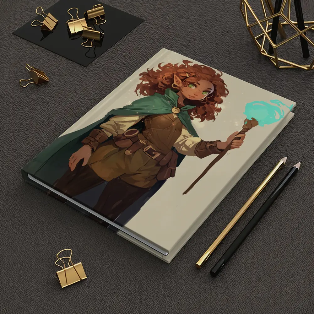Fantasy Gnome Mage With Glowing Magic Staff – Notebooks