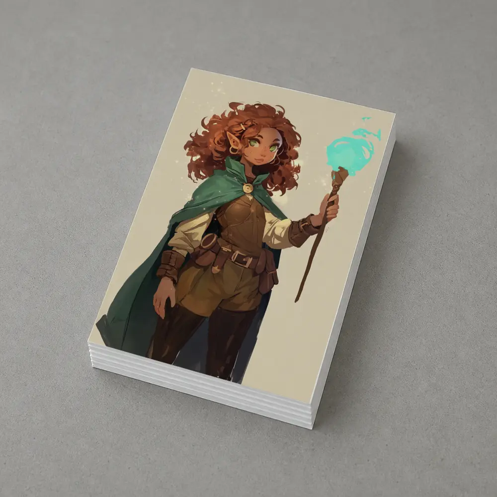 Fantasy Gnome Mage With Glowing Magic Staff – Postcards