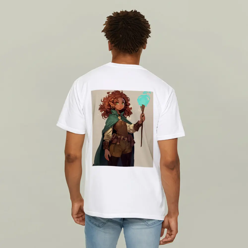 Fantasy Gnome Mage With Glowing Magic Staff – T-Shirts