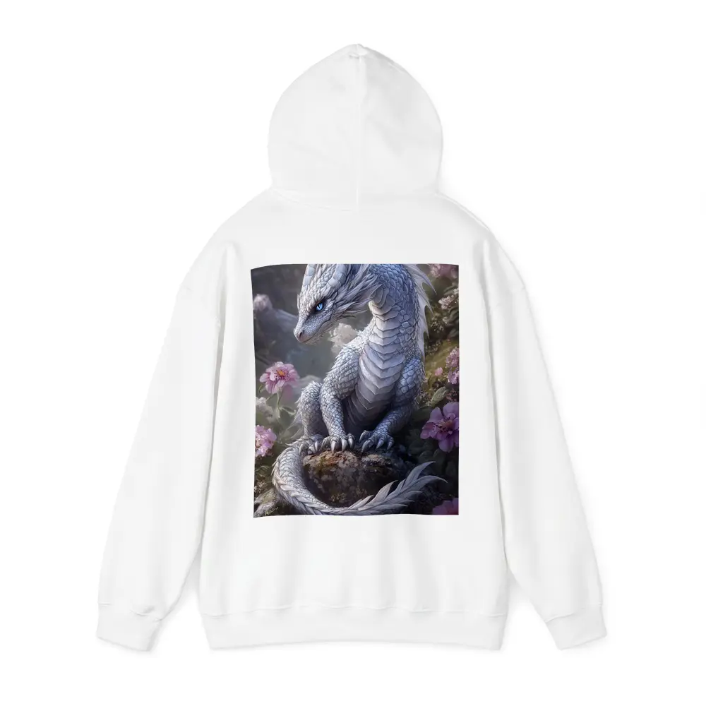 White Dragon Sitting Among Pink Flowers – Hoodies