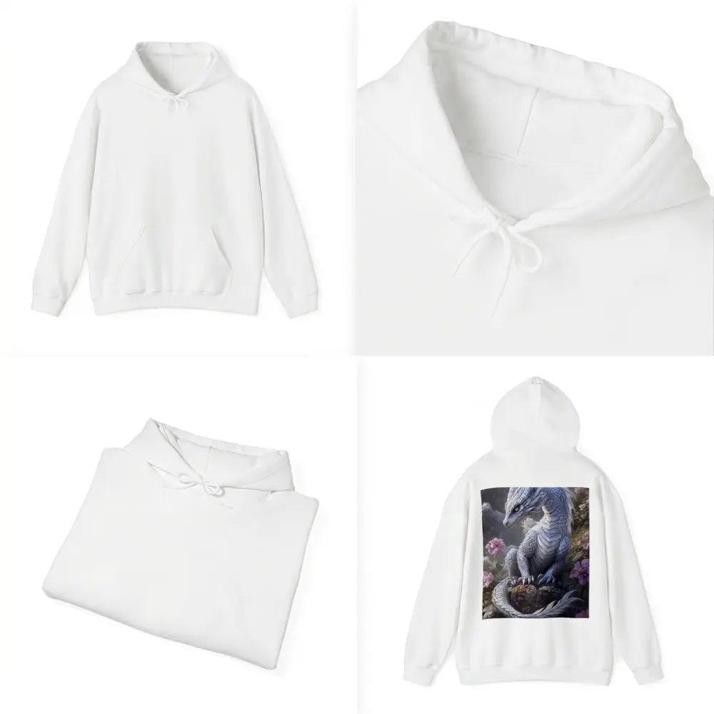 White Dragon Sitting Among Pink Flowers – Hoodies