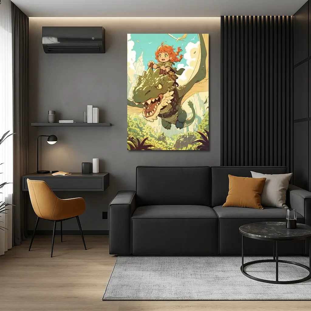 Anime Girl Riding Dragon Fantasy Forest – Wall Art