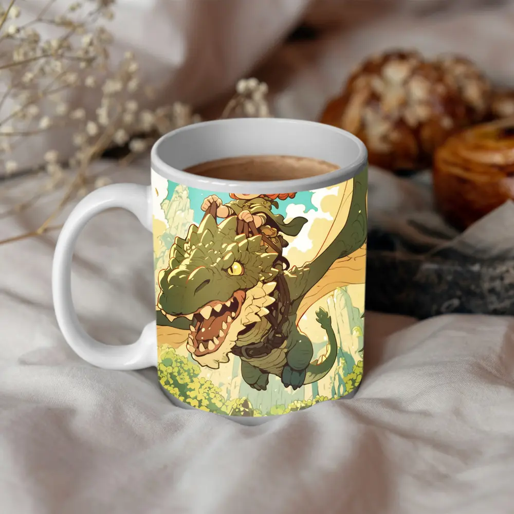 Anime Girl Riding Dragon Fantasy Forest – Mugs