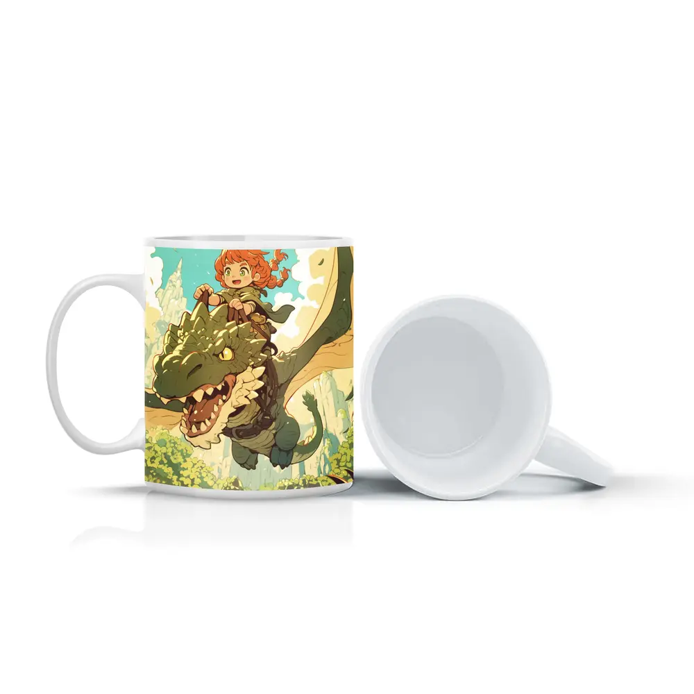 Anime Girl Riding Dragon Fantasy Forest – Mugs