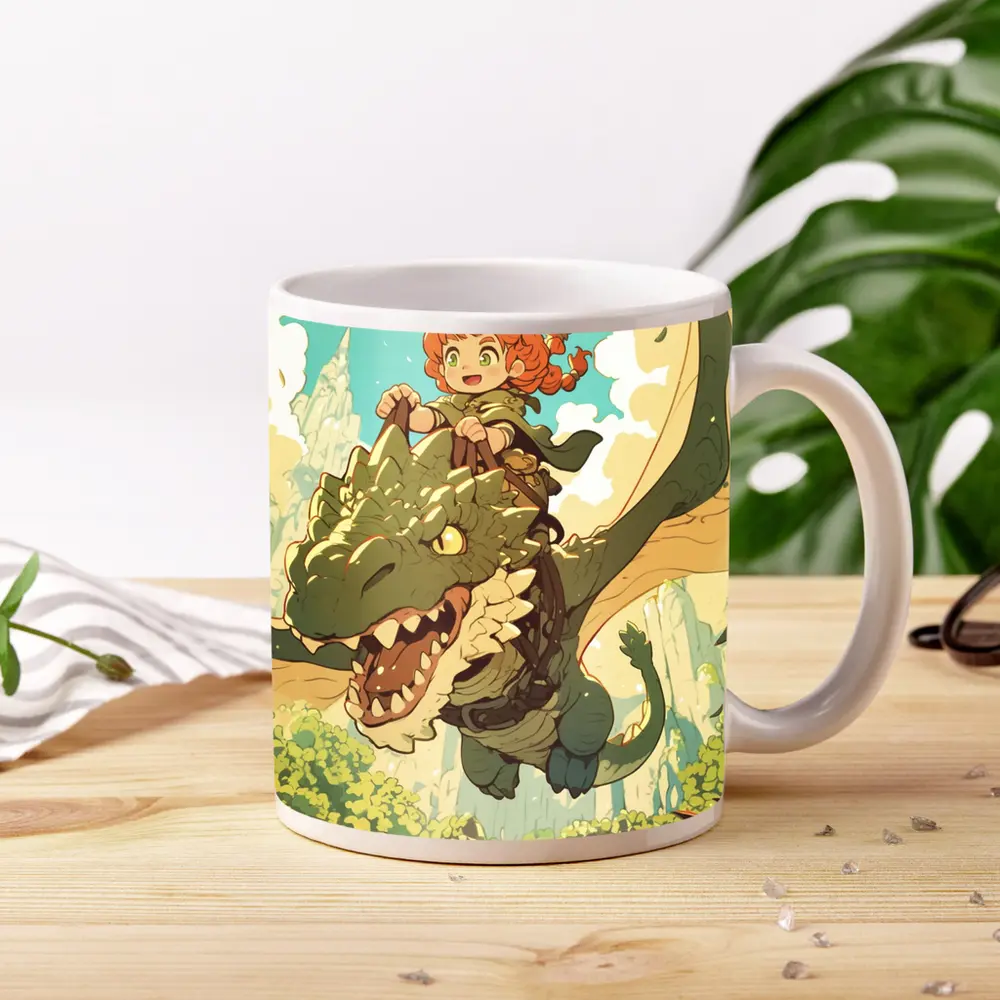 Anime Girl Riding Dragon Fantasy Forest – Mugs
