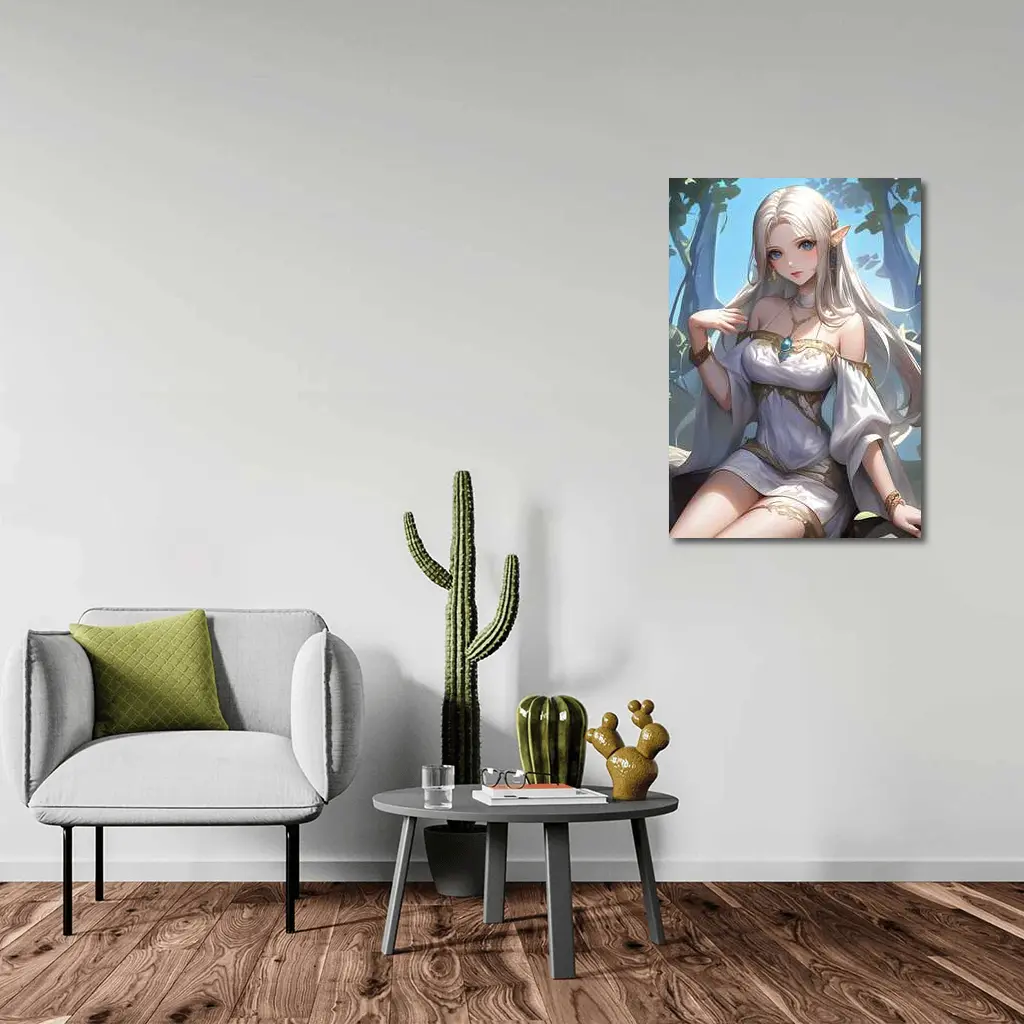 Anime Elf Girl White Dress Forest – Wall Art