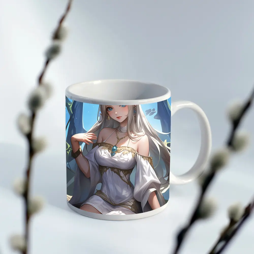 Anime Elf Girl White Dress Forest – Mugs