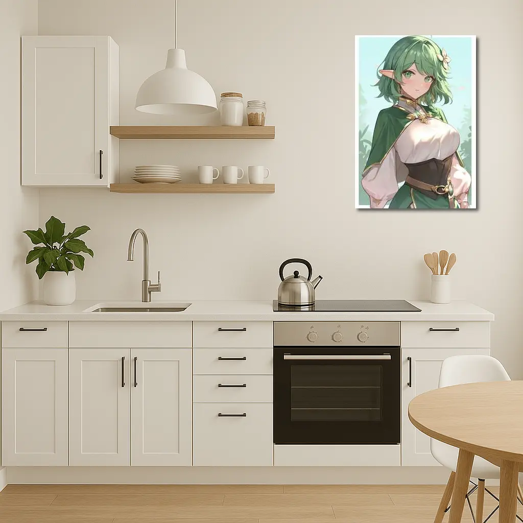 Anime Elf Girl Green Hair Forest Background – Wall Art