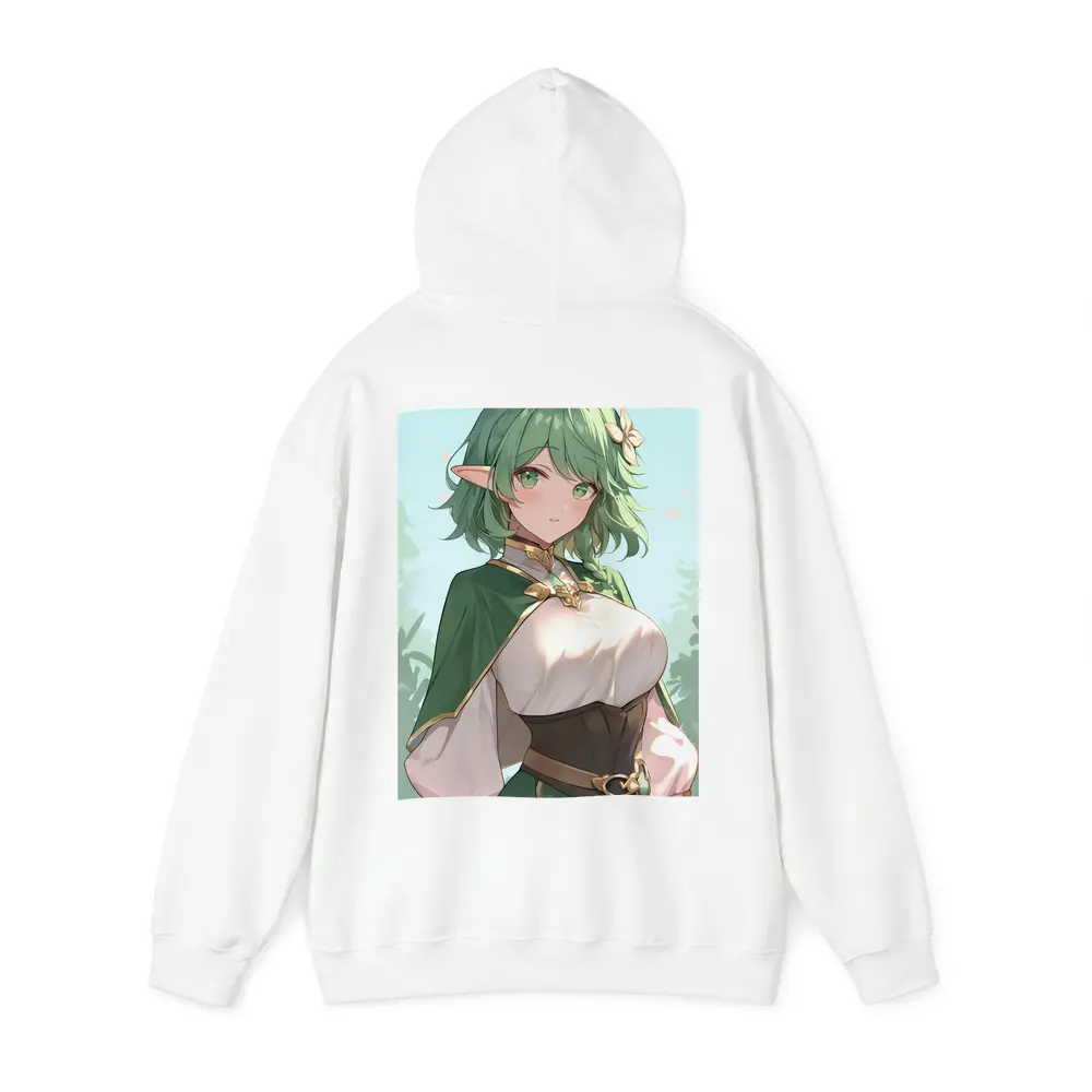 Anime Elf Girl Green Hair Forest Background – Hoodies