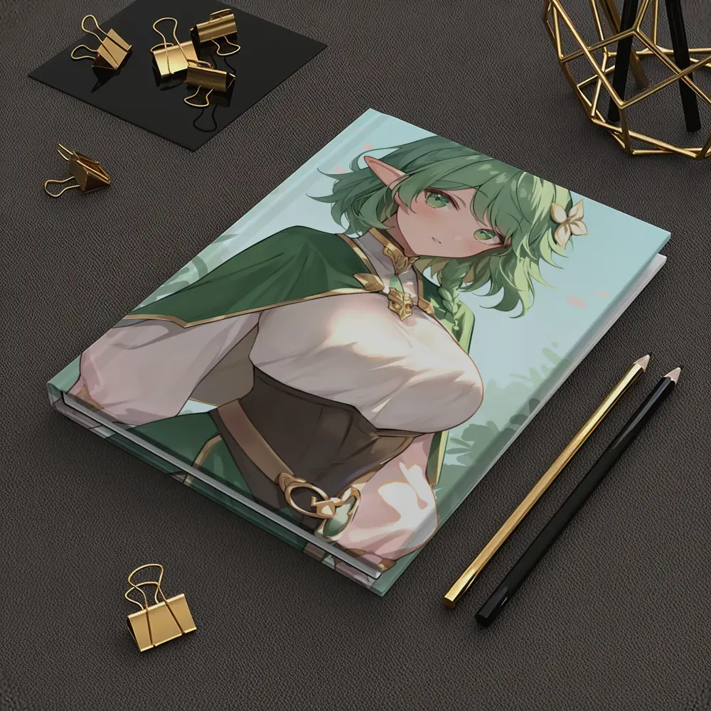 Anime Elf Girl Green Hair Forest Background – Notebooks