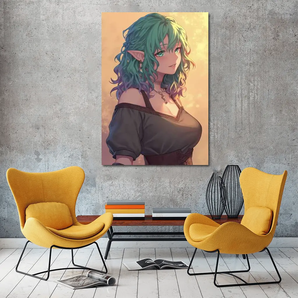 Anime Elf Girl Rainbow Hair Fantasy Art – Wall Art