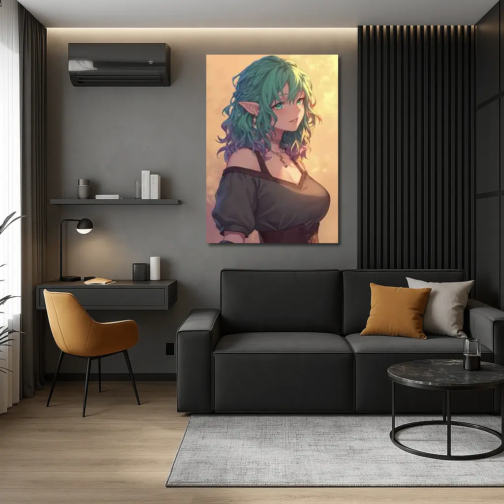 Anime Elf Girl Rainbow Hair Fantasy Art – Wall Art