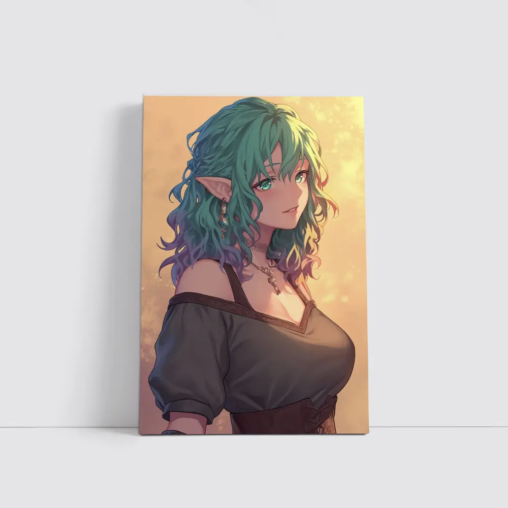 Anime Elf Girl Rainbow Hair Fantasy Art – Wall Art
