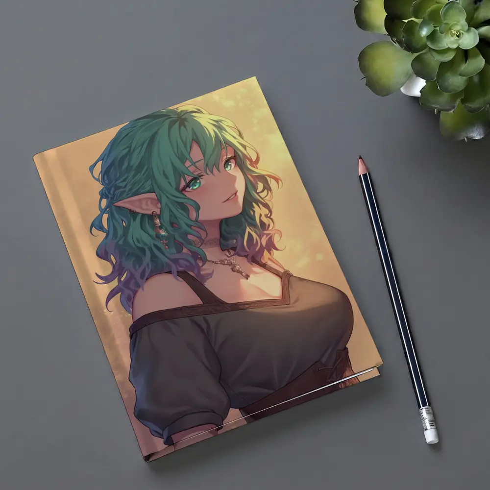 Anime Elf Girl Rainbow Hair Fantasy Art – Notebooks