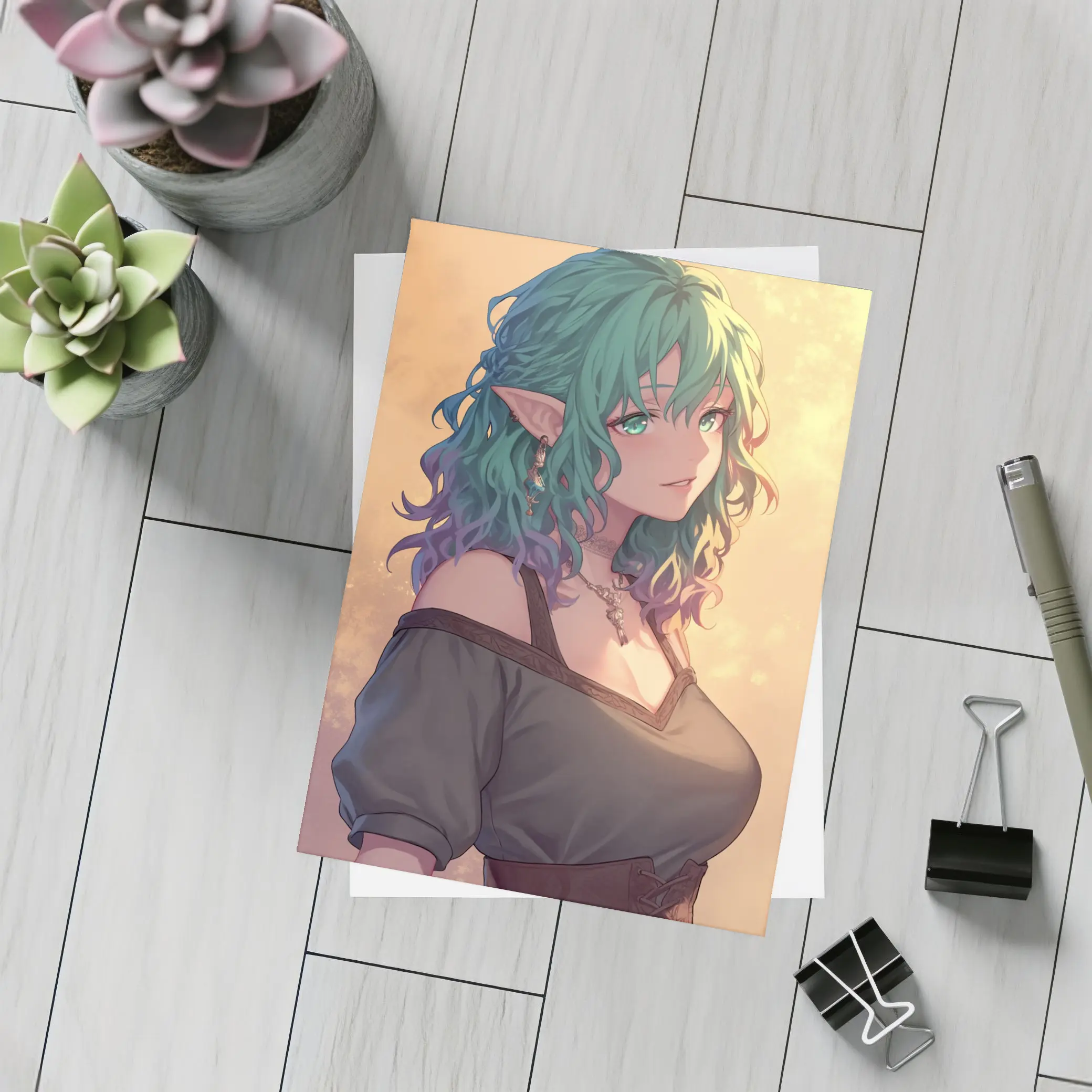 Anime Elf Girl Rainbow Hair Fantasy Art – Postcards