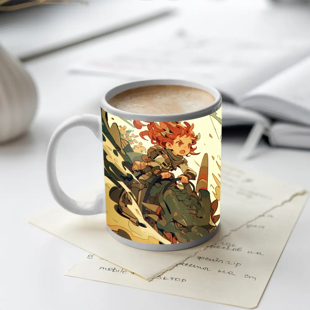 Anime Girl Riding Dragon Fantasy Art – Mugs