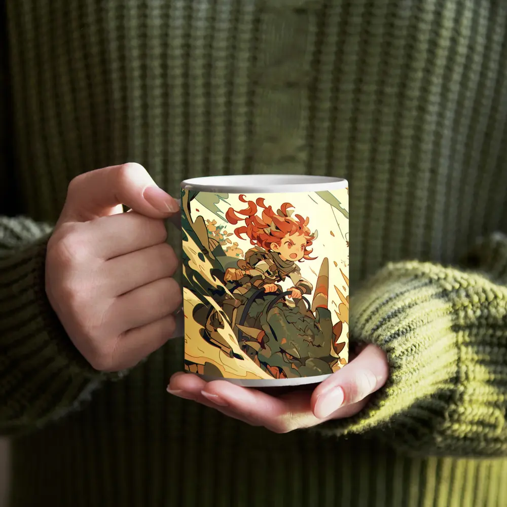 Anime Girl Riding Dragon Fantasy Art – Mugs