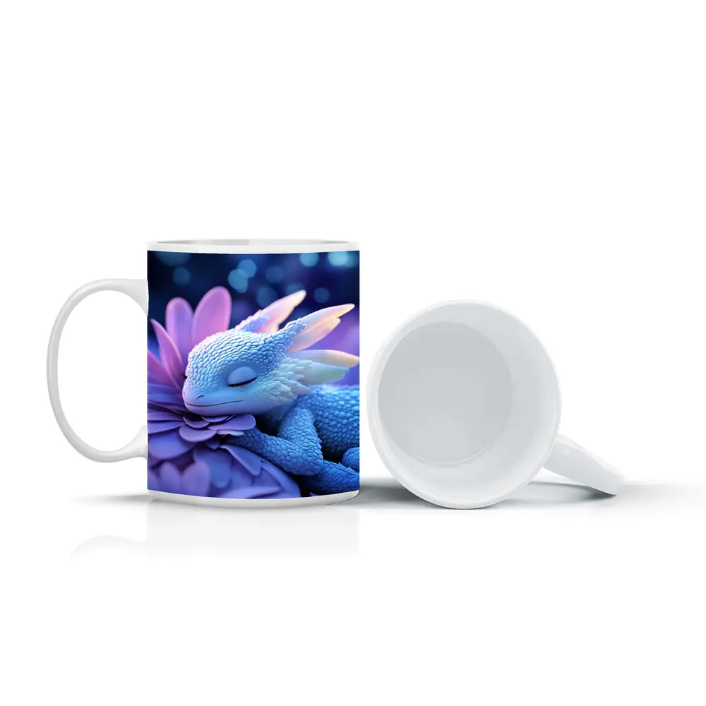 Sleeping Baby Dragon Blue Flowers Fantasy – Mugs