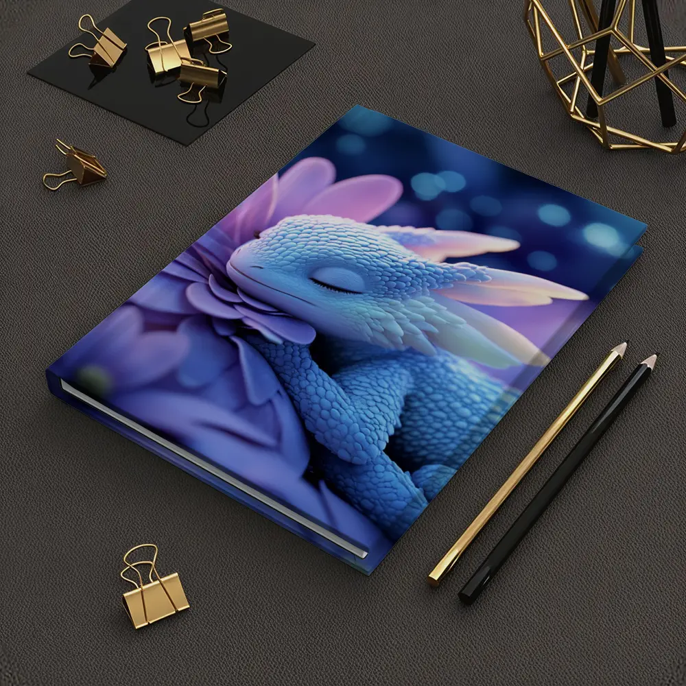Sleeping Baby Dragon Blue Flowers Fantasy – Notebooks