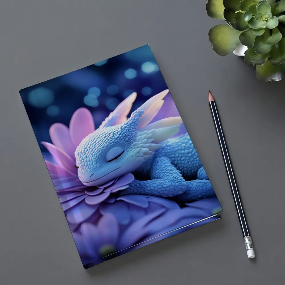 Sleeping Baby Dragon Blue Flowers Fantasy – Notebooks