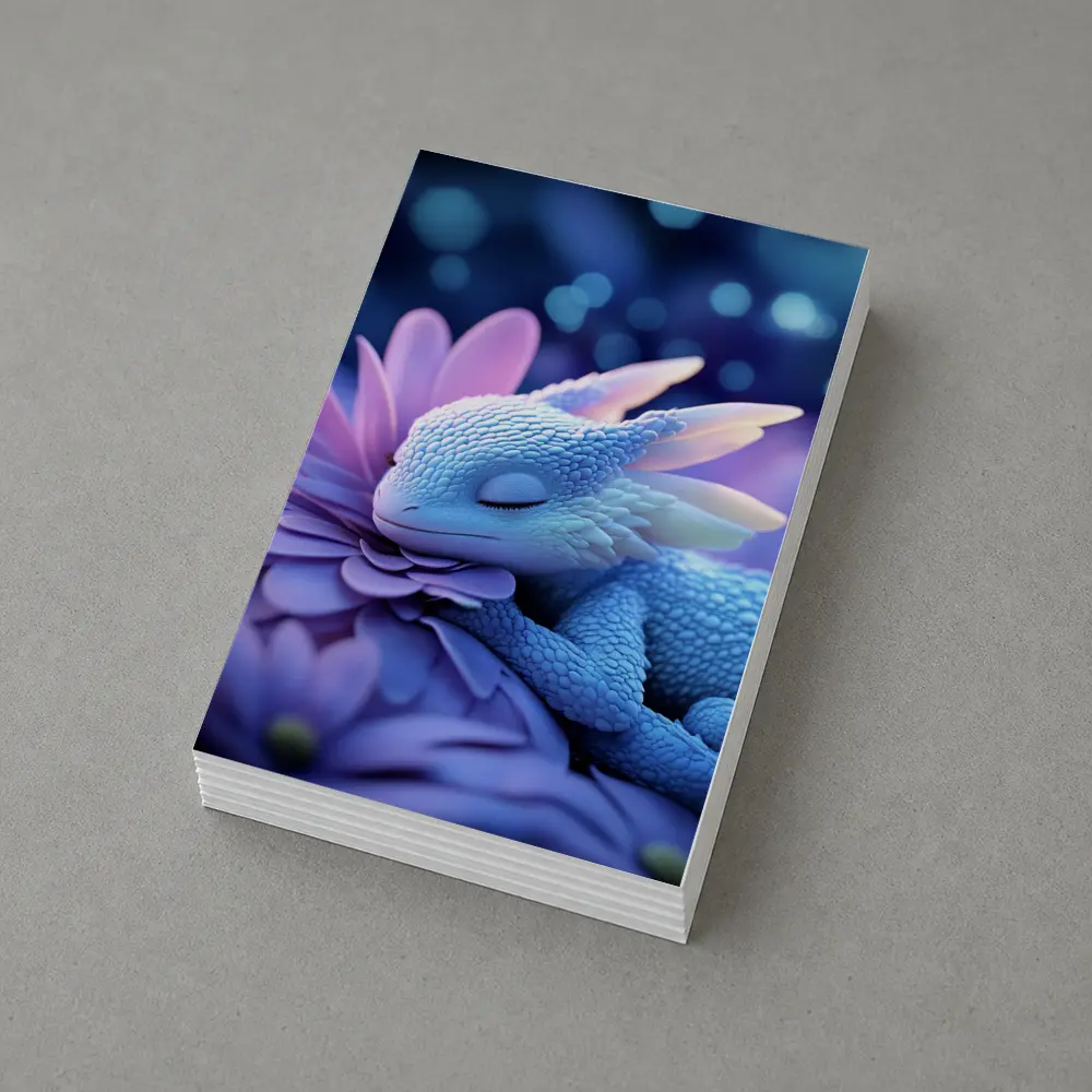 Sleeping Baby Dragon Blue Flowers Fantasy – Postcards
