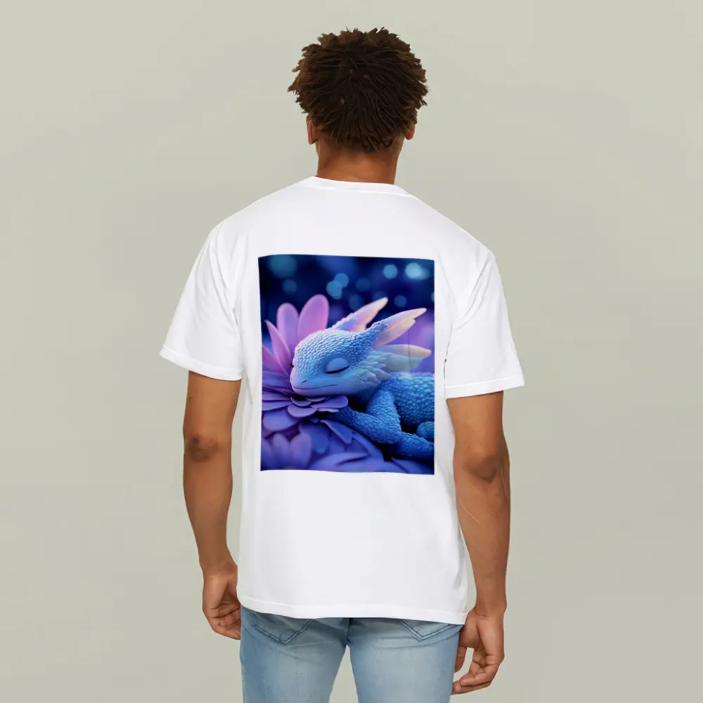 Sleeping Baby Dragon Blue Flowers Fantasy – T-Shirts