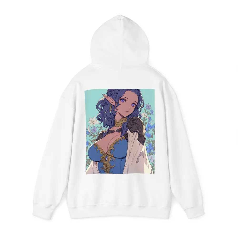 Anime Elf Girl Blue Hair Floral Background – Hoodies