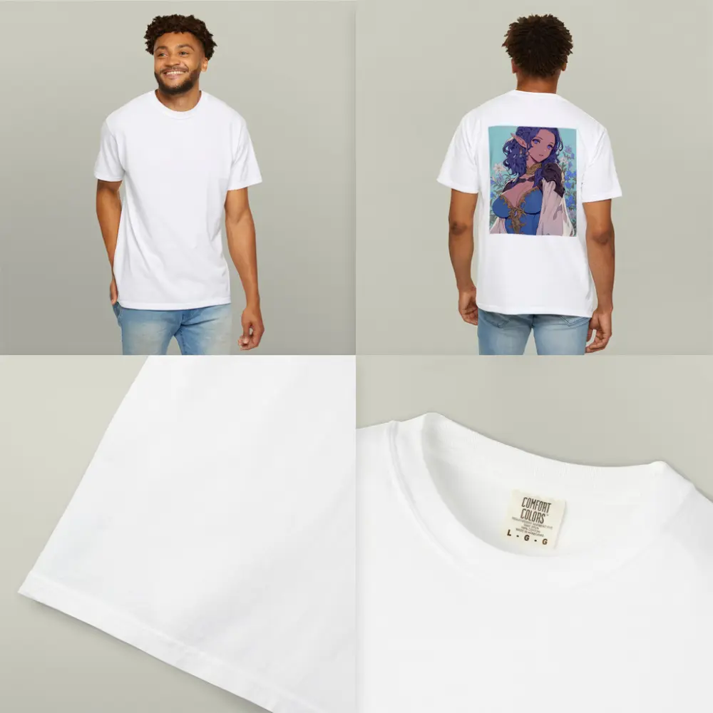 Anime Elf Girl Blue Hair Floral Background – T-Shirts