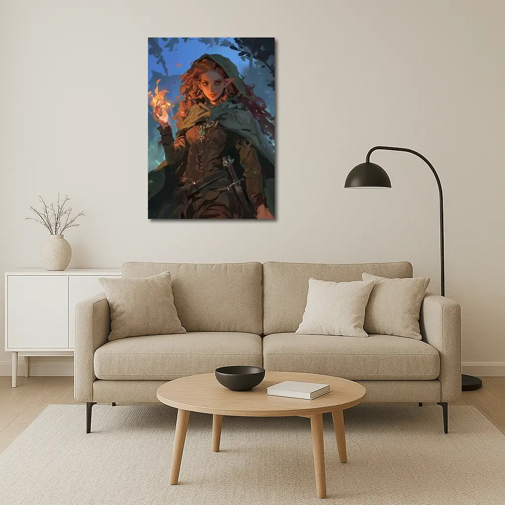 Red Hair Elf Mage Fire Forest Fantasy – Wall Art