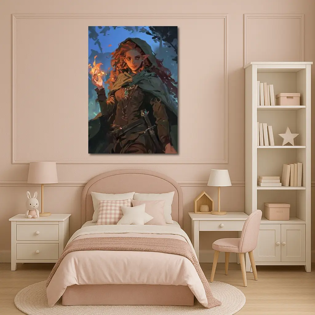 Red Hair Elf Mage Fire Forest Fantasy – Wall Art