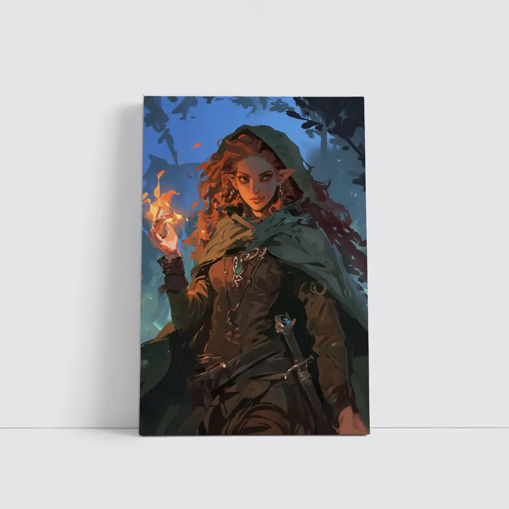 Red Hair Elf Mage Fire Forest Fantasy – Wall Art