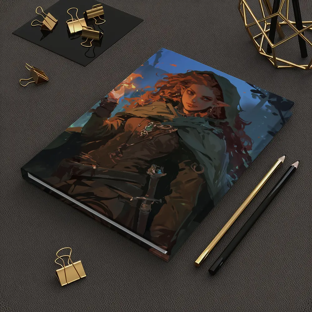 Red Hair Elf Mage Fire Forest Fantasy – Notebooks