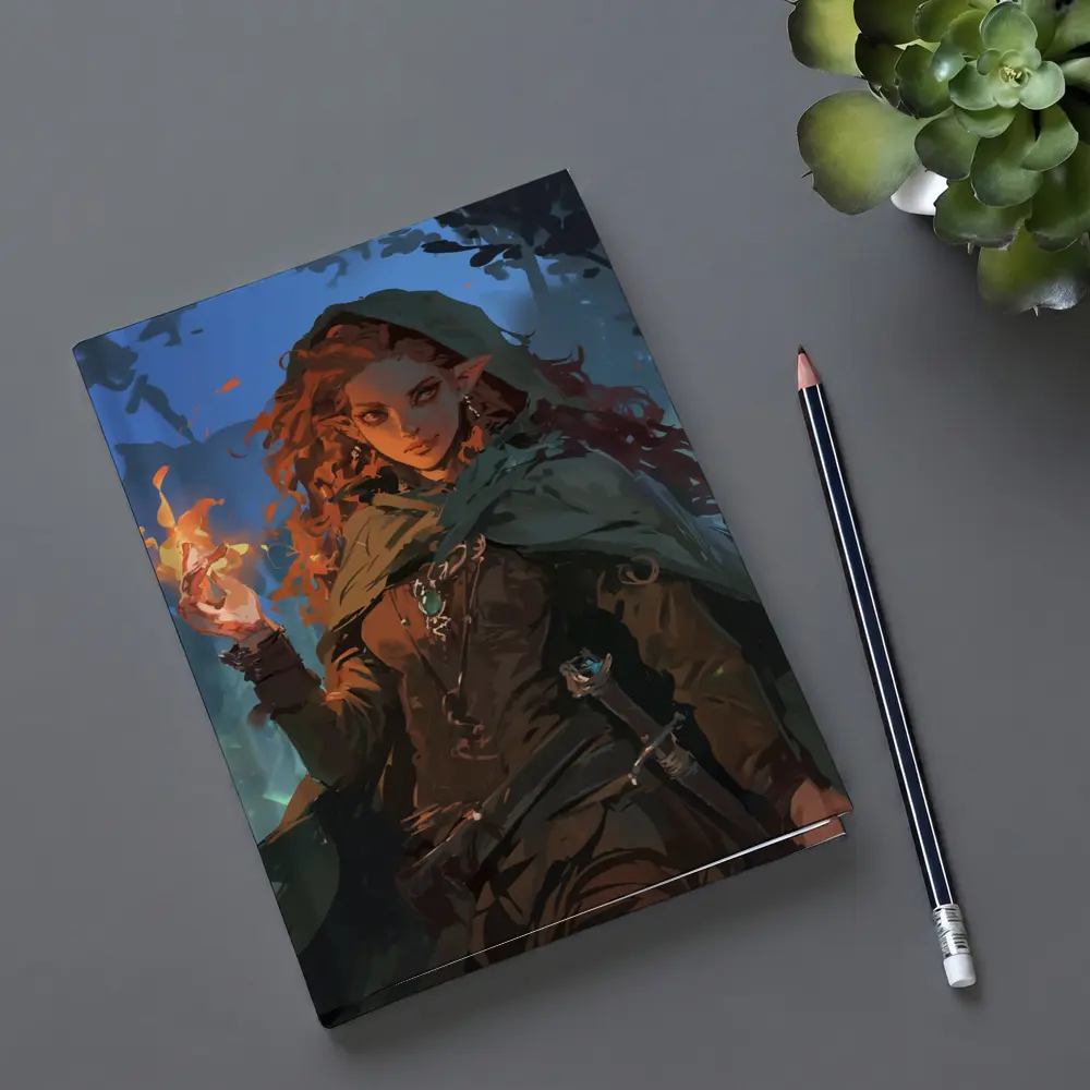 Red Hair Elf Mage Fire Forest Fantasy – Notebooks