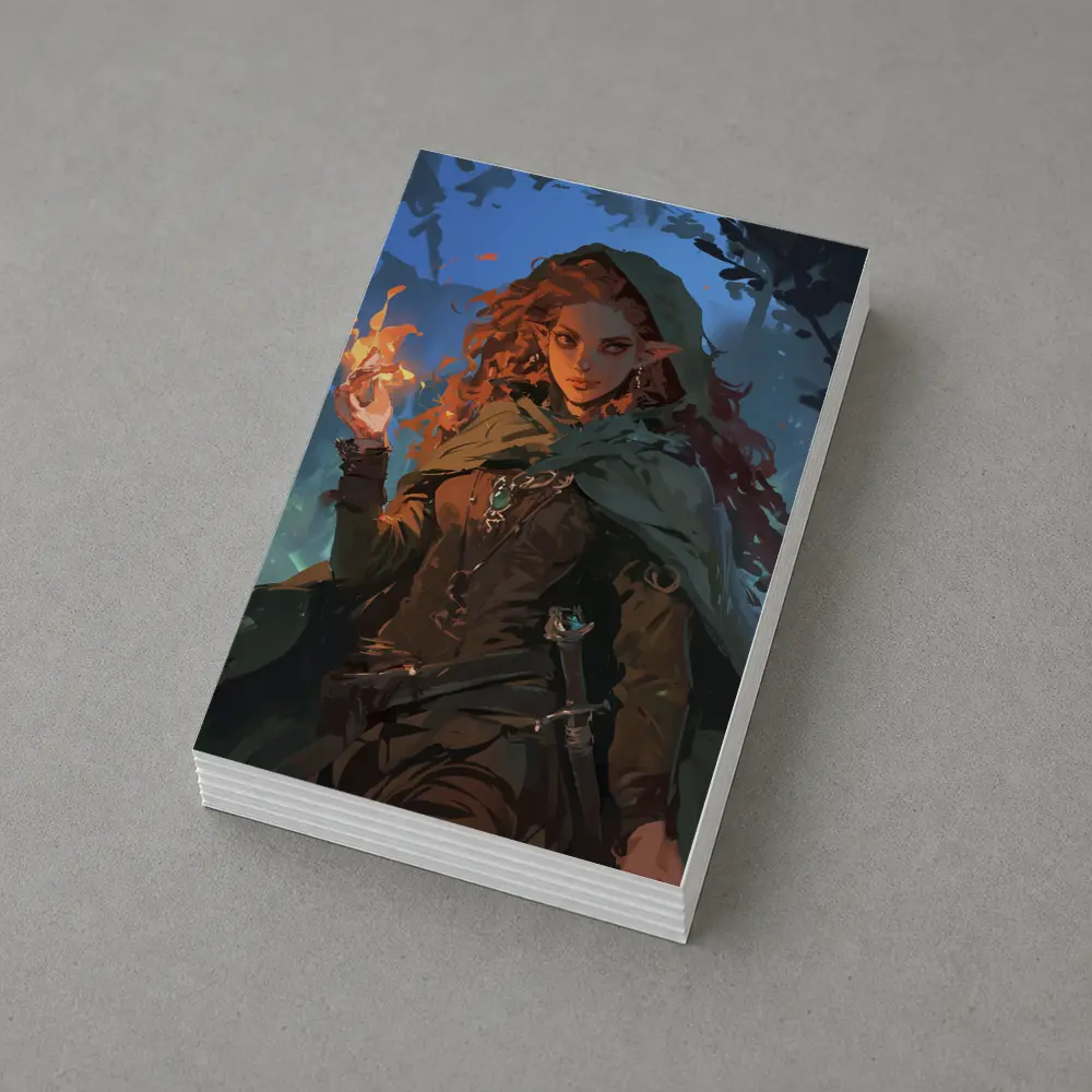Red Hair Elf Mage Fire Forest Fantasy – Postcards
