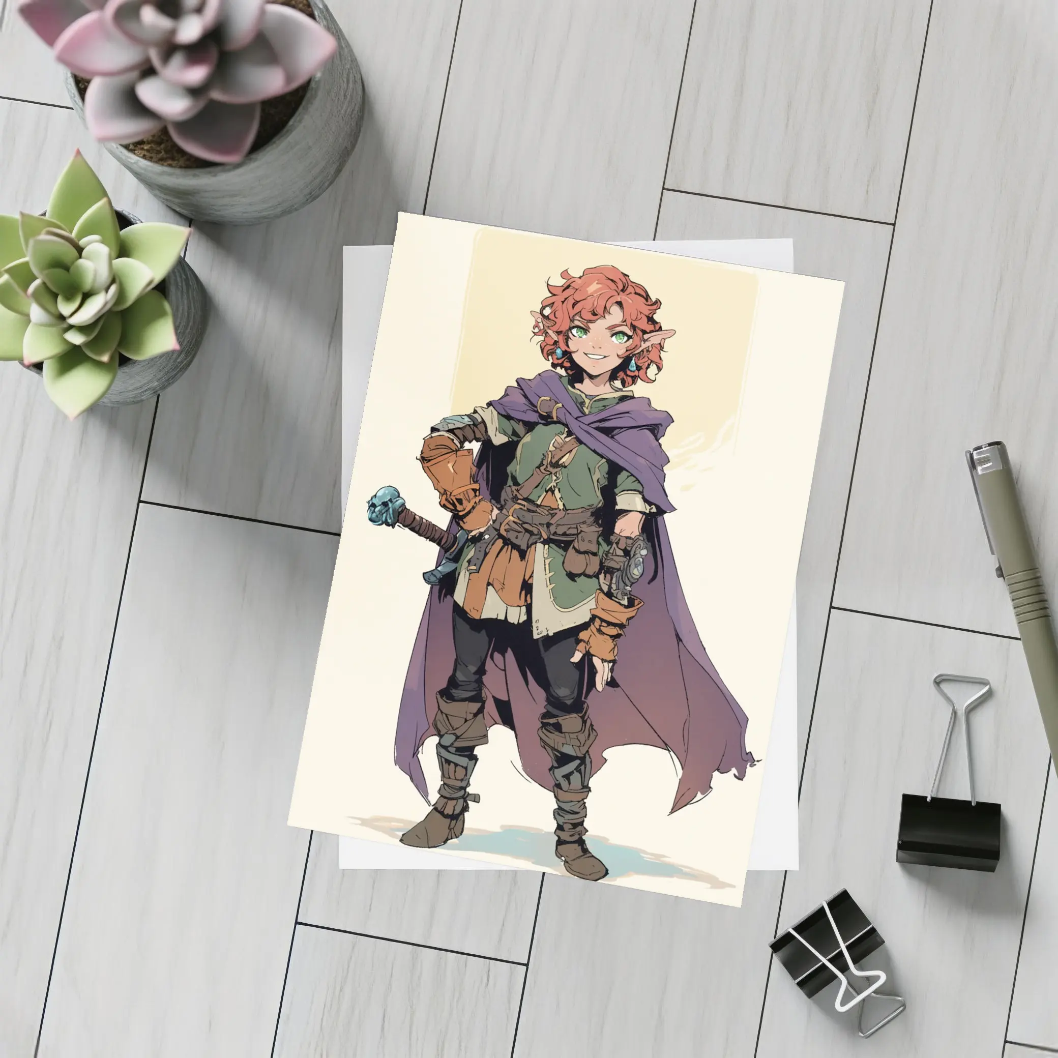 Red Haired Elf Rogue Fantasy Anime Art – Postcards