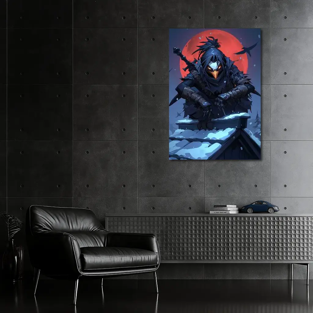 Dark Raven Ninja Warrior Red Moon Winter – Wall Art