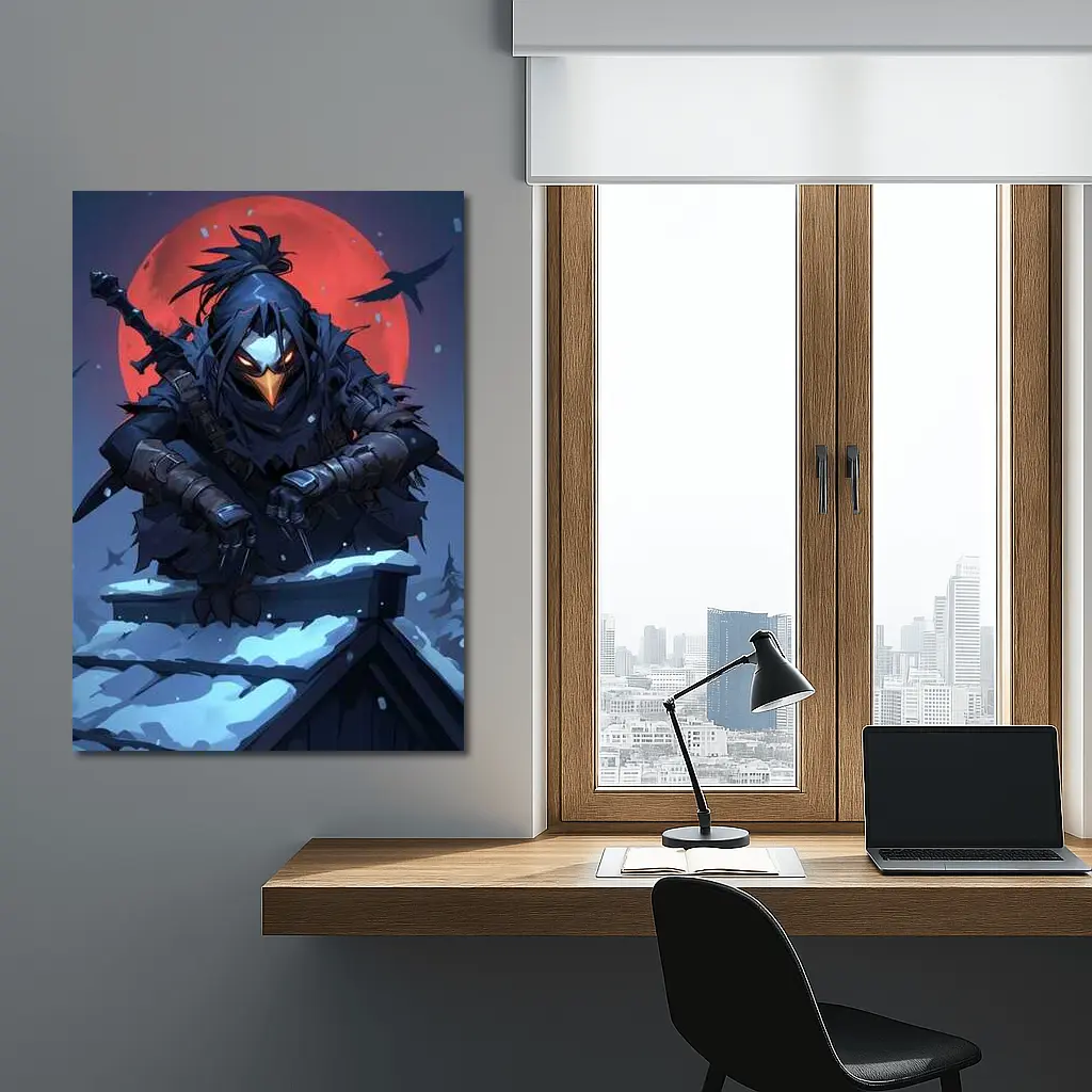 Dark Raven Ninja Warrior Red Moon Winter – Wall Art