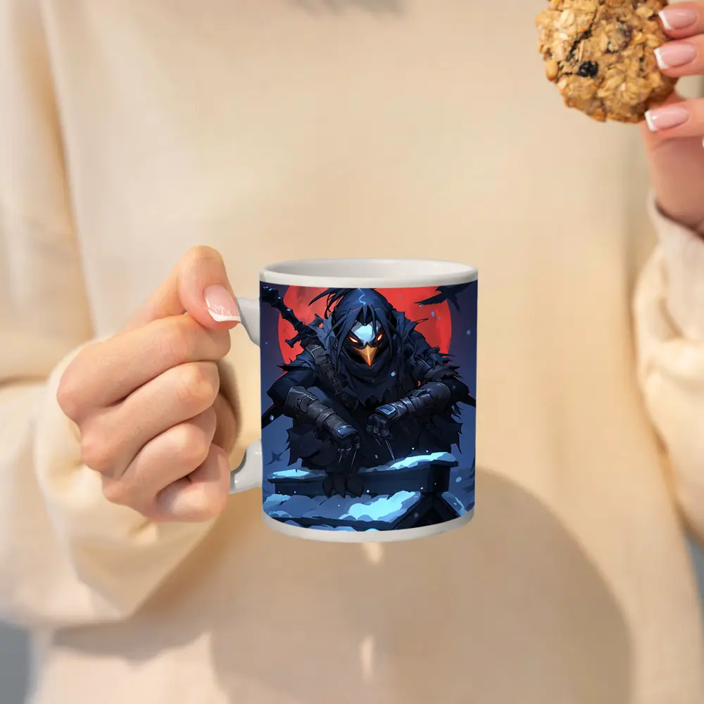 Dark Raven Ninja Warrior Red Moon Winter – Mugs