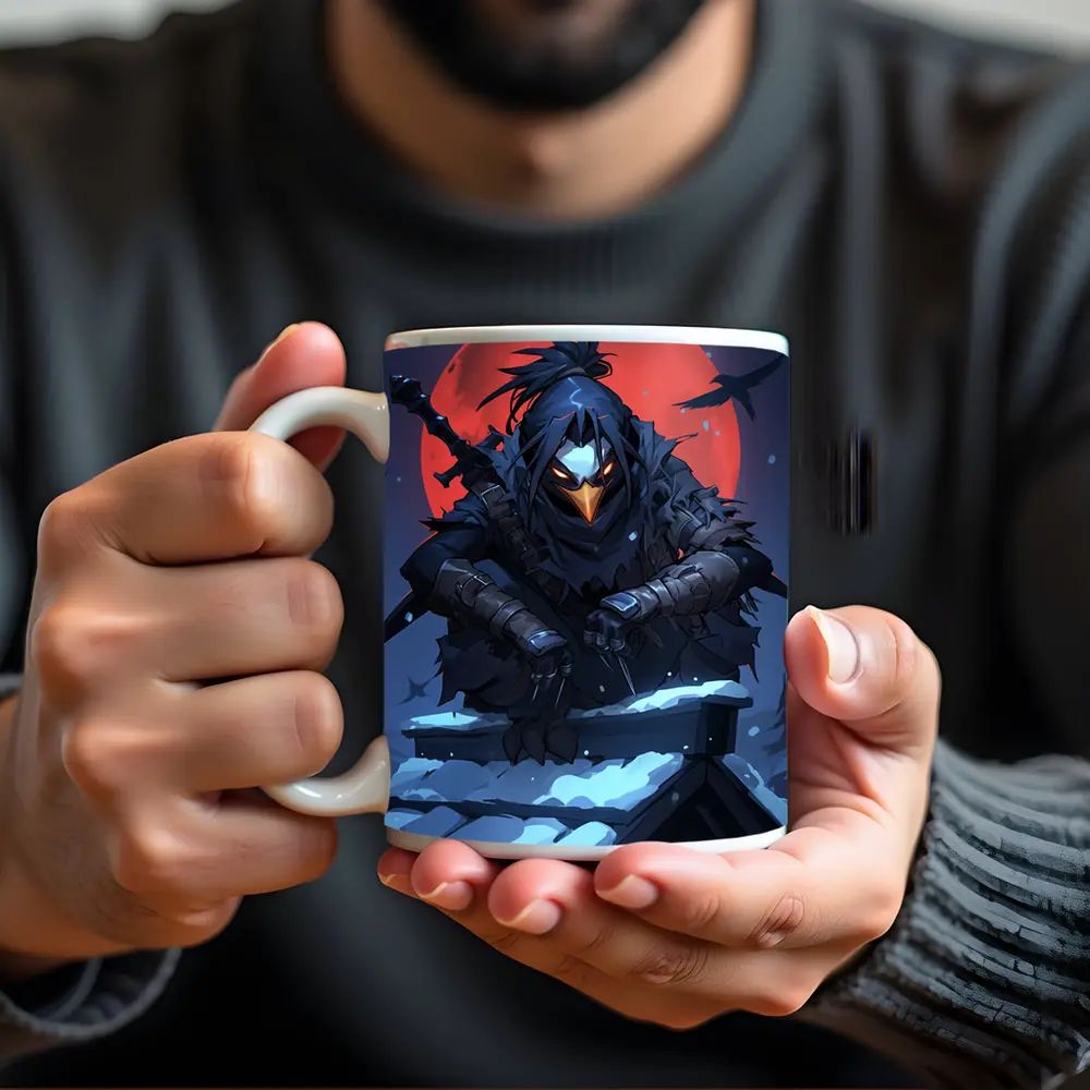 Dark Raven Ninja Warrior Red Moon Winter – Mugs