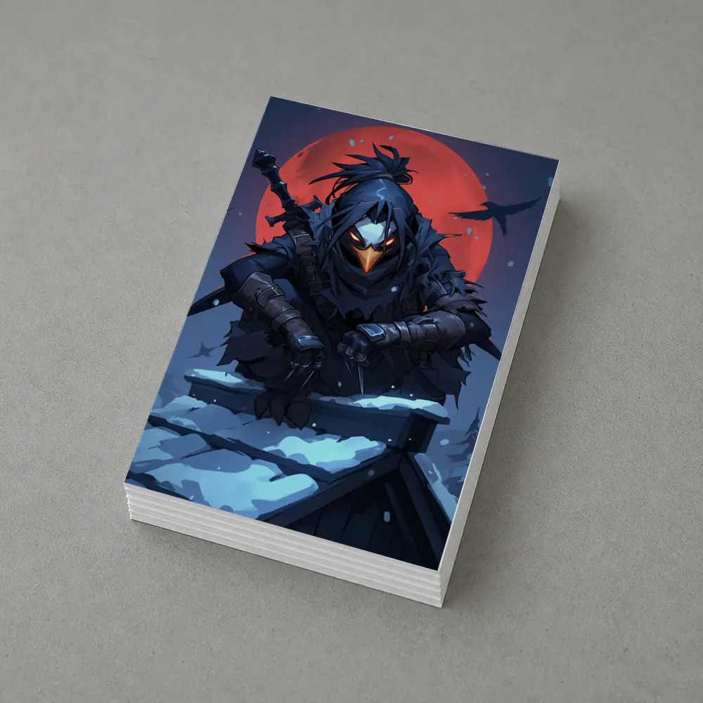 Dark Raven Ninja Warrior Red Moon Winter – Postcards