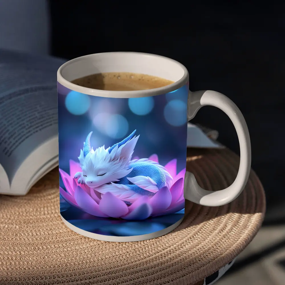 Sleeping Baby Dragon on Pink Lotus – Mugs
