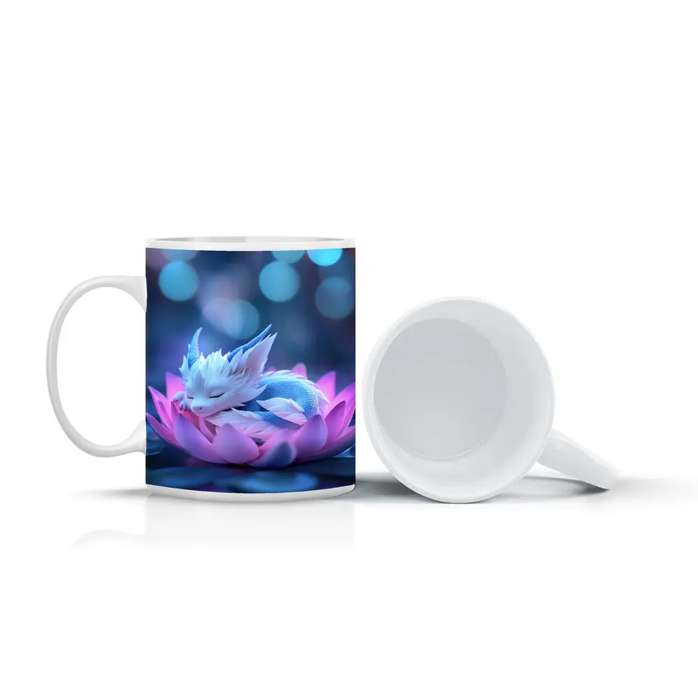 Sleeping Baby Dragon on Pink Lotus – Mugs