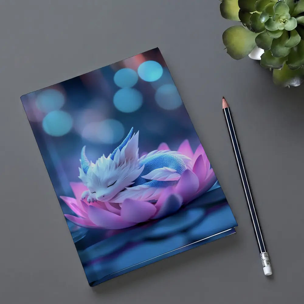 Sleeping Baby Dragon on Pink Lotus – Notebooks